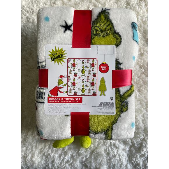 Dr. Seuss The Grinch Throw with Character Christmas Pillow Plush Set NEW Green - Picture 8 of 10